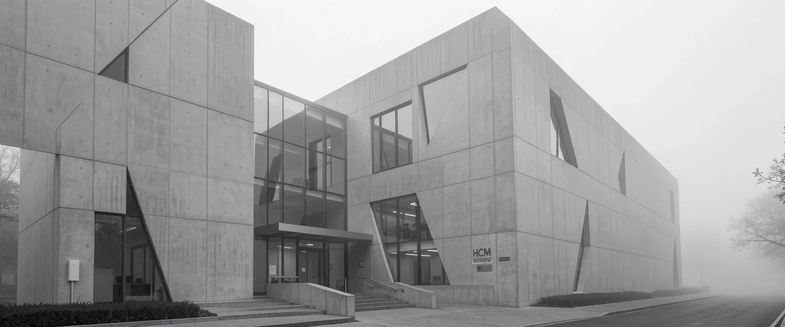 Modern brutalist architecture representing structural HR systems